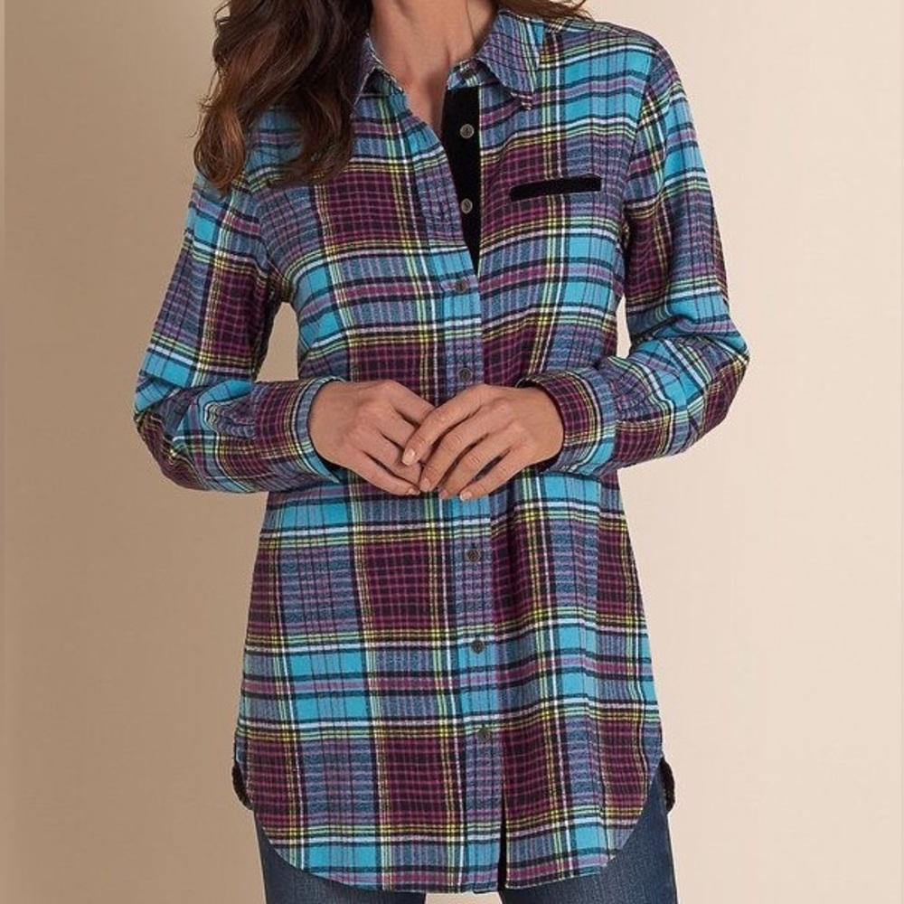 Soft Surroundings Highlands Women’s Flannel Button Down Long Sleeve Shirt